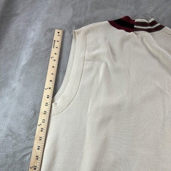 Mango MNG M Cream Cotton Knit V-Neck Preppy Grandmacore Cardigan Sweater Vest - Picture 6 of 9
